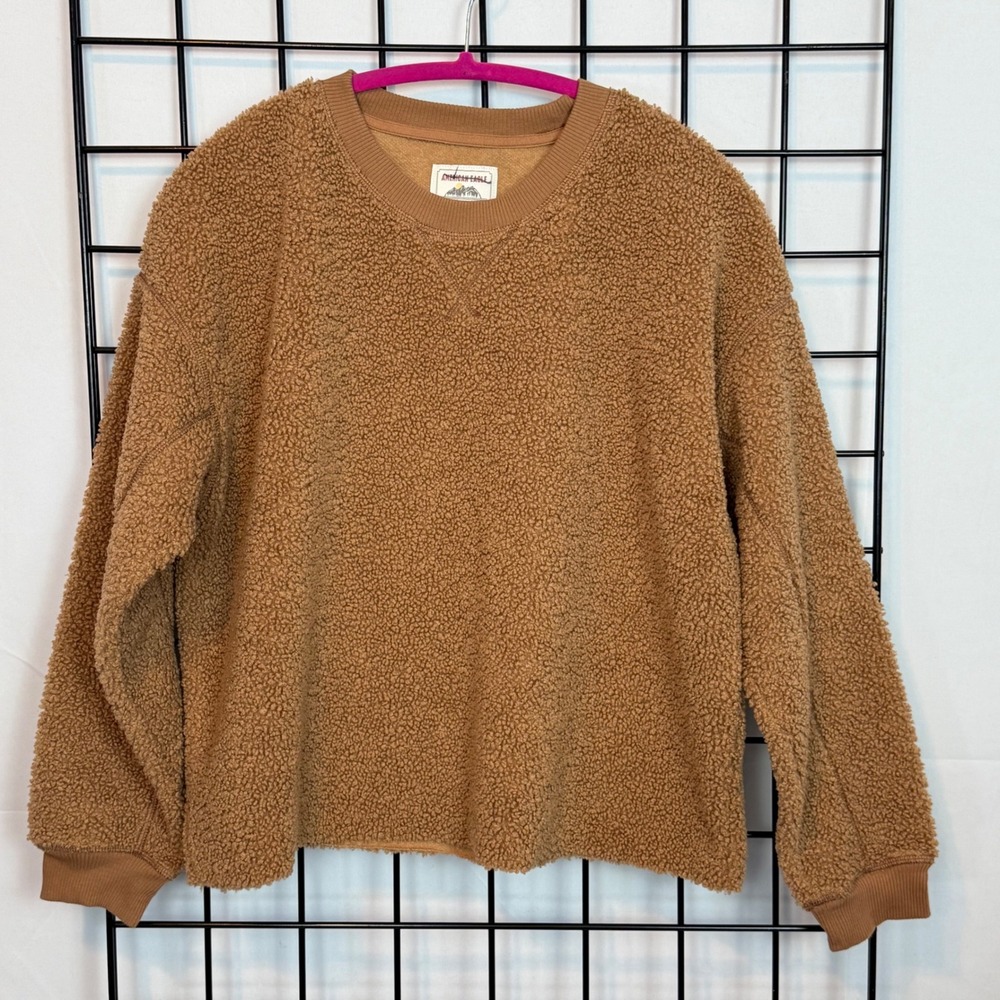 American Eagle Sherpa Crewneck Sweater Womens Small Tan‎ Teddy Bear Pullover
